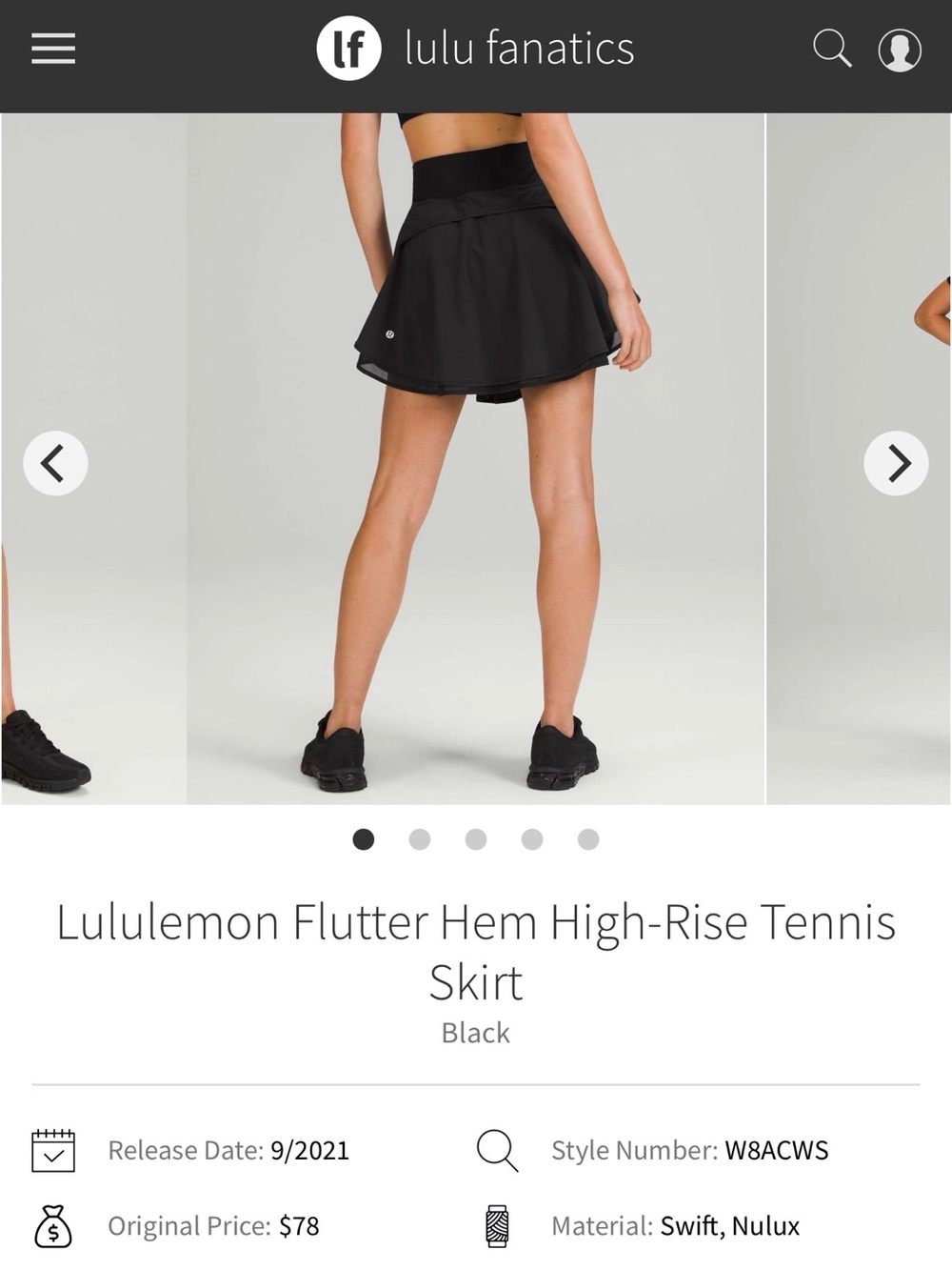 Lululemon Flutter Hem High Rise Tennis Skirt Black 14